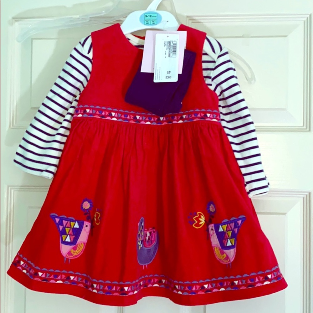 Girl’s dress, onesie, tights - 3 piece set